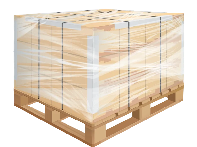 Shrink-wrapped pallet of boxes